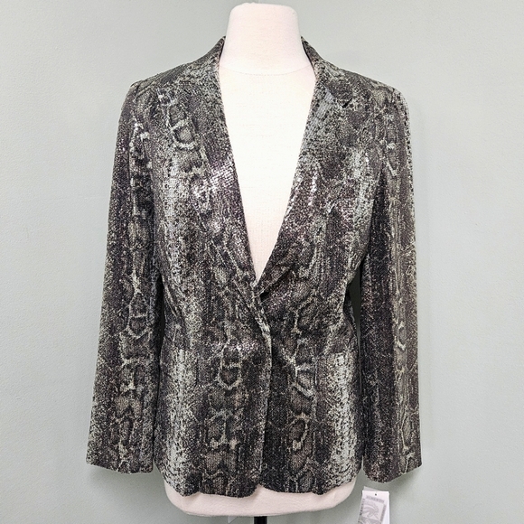 Alberto Mikali Sequin Blazer Jacket Animal Print Button Snap Closure Medium NWT - Picture 1 of 12